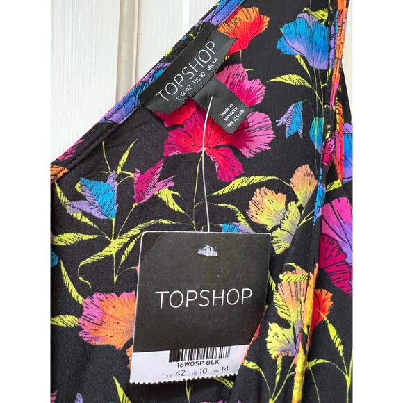NWT NEW TopShop Black Floral Wide Leg Cropped Jumpsuit Strappy 10 Romper - Picture 3 of 4